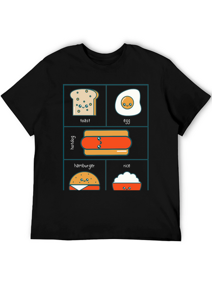 Kawaii Food T-Shirt: Toast Egg Hotdog Hamburger Rice