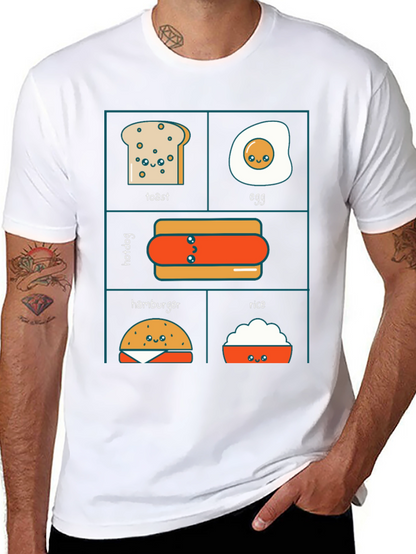 Kawaii Food T-Shirt: Toast Egg Hotdog Hamburger Rice