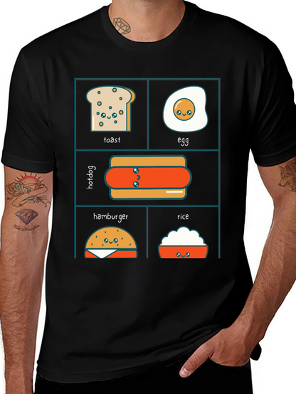Kawaii Food T-Shirt: Toast Egg Hotdog Hamburger Rice
