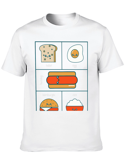 Kawaii Food T-Shirt: Toast Egg Hotdog Hamburger Rice