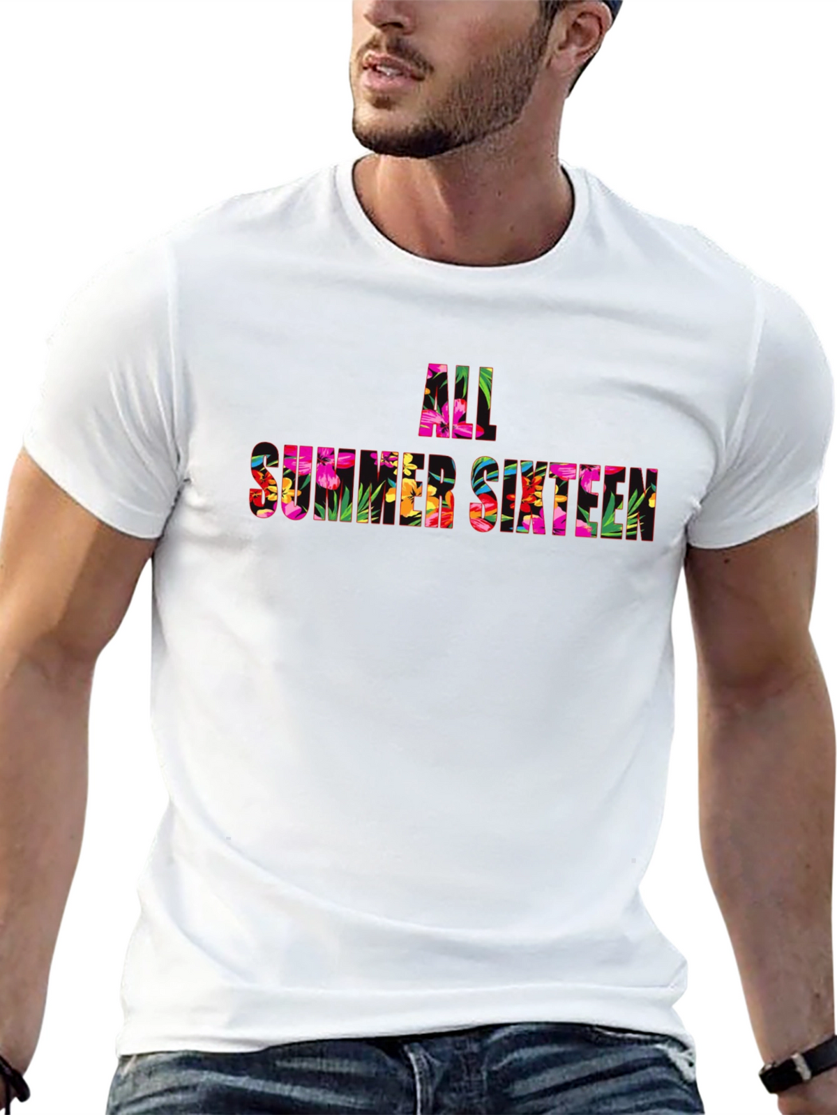 Floral All Summer Sixteen Graphic Black T-Shirt