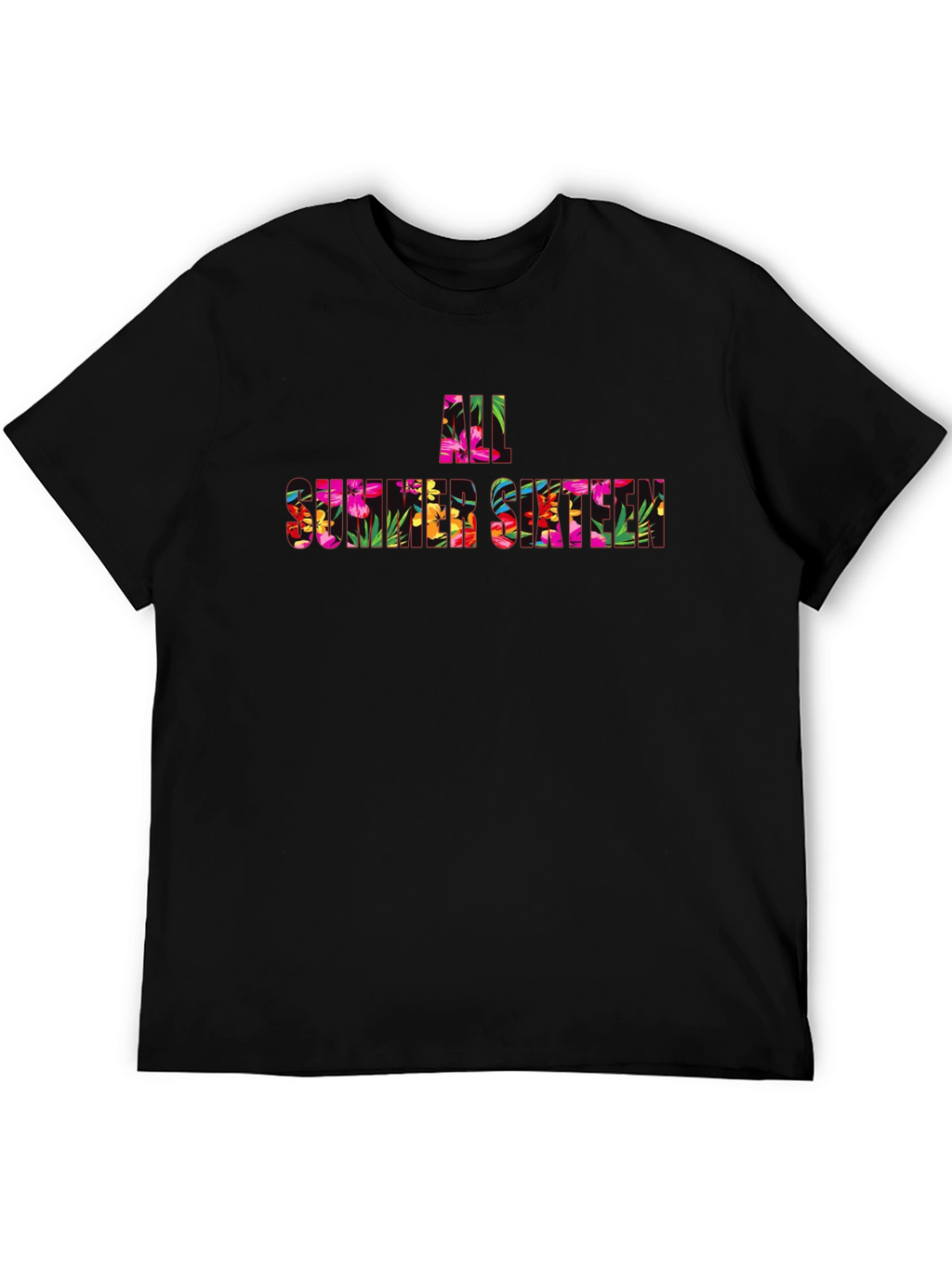 Floral All Summer Sixteen Graphic Black T-Shirt
