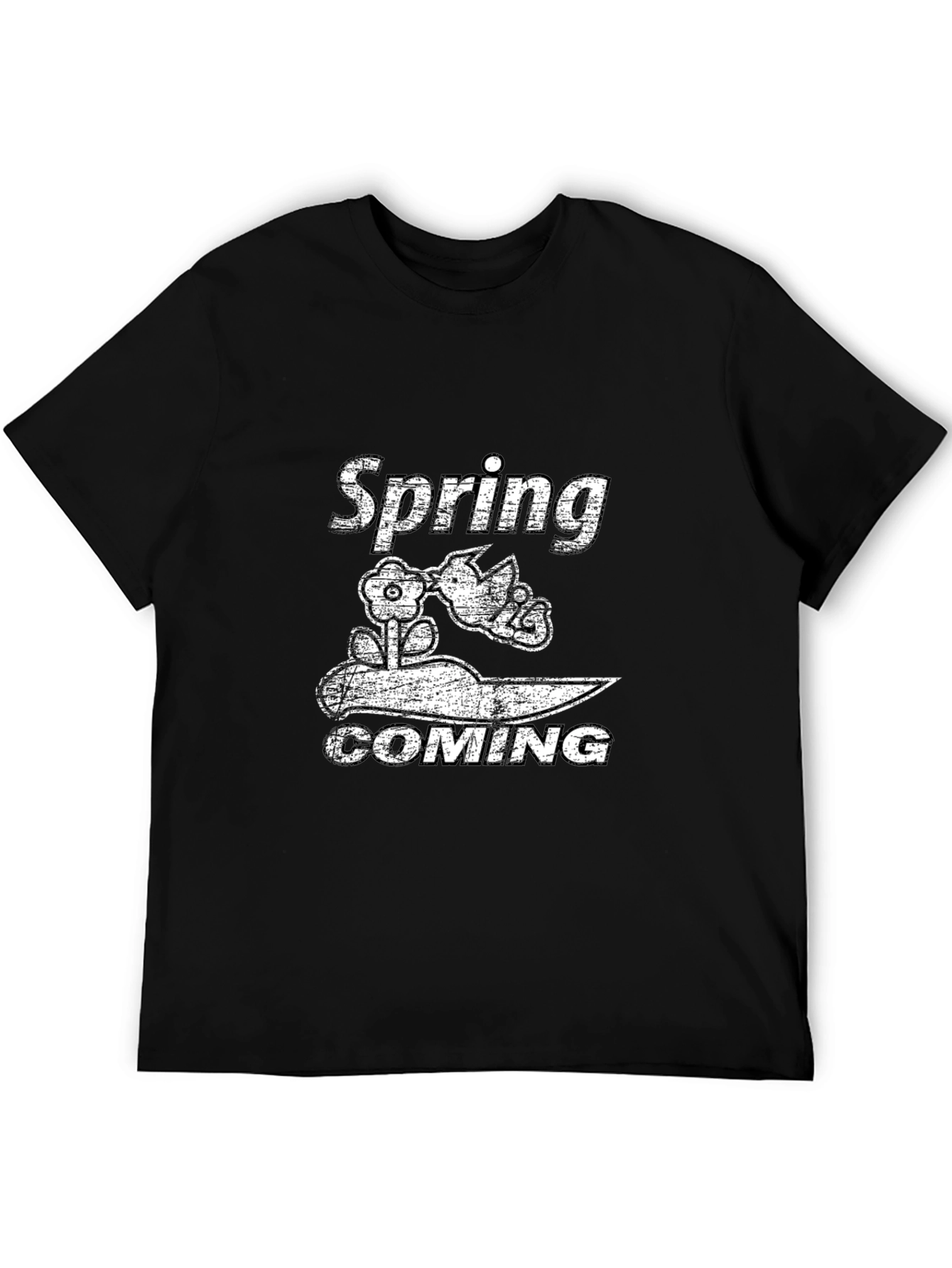 Spring Coming Graphic Black T-Shirt