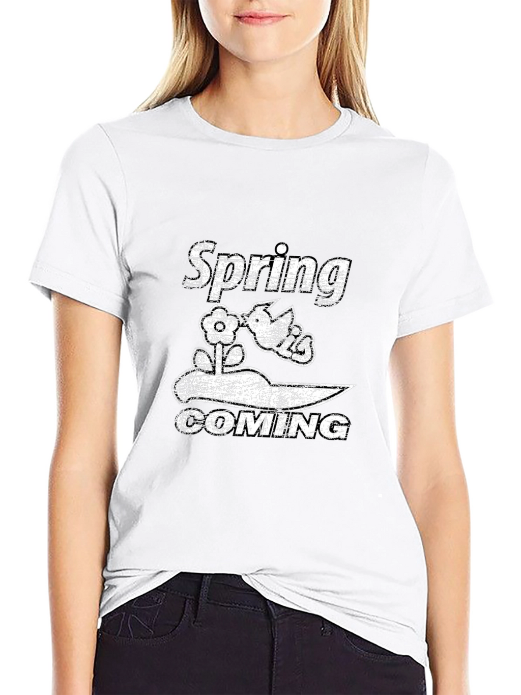 Spring Coming Graphic Black T-Shirt