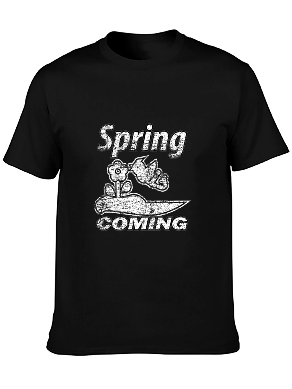 Spring Coming Graphic Black T-Shirt