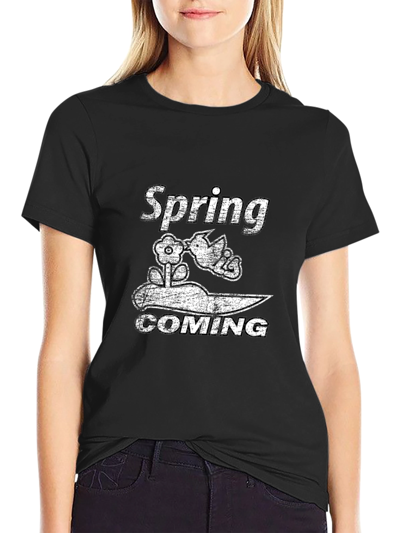 Spring Coming Graphic Black T-Shirt