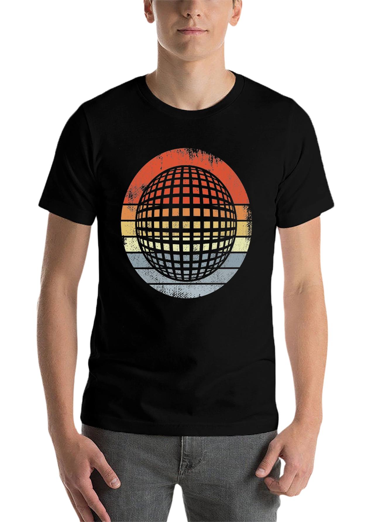 Retro Globe Graphic T-Shirt - Mens Black Tee