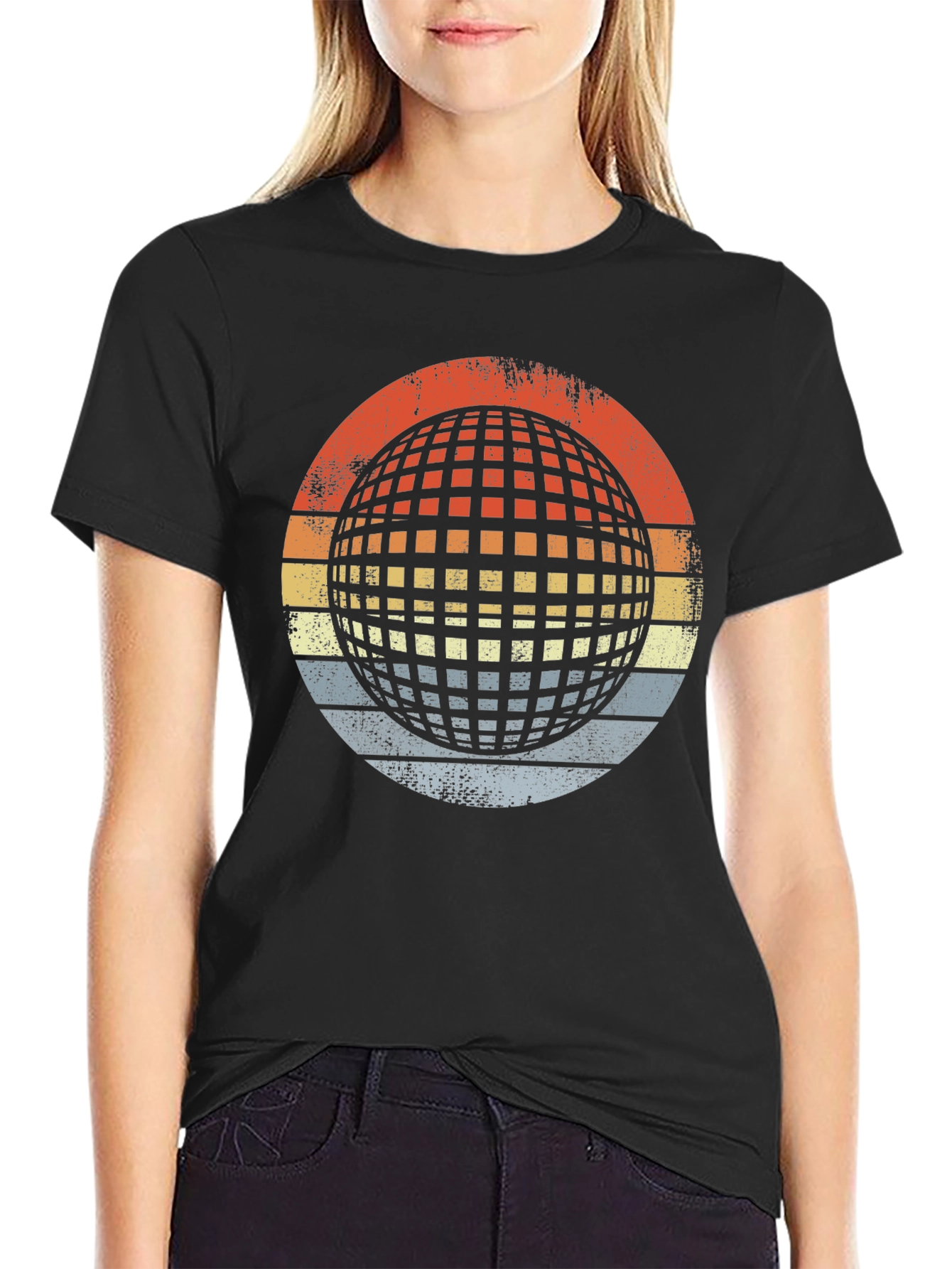 Retro Globe Graphic T-Shirt - Mens Black Tee