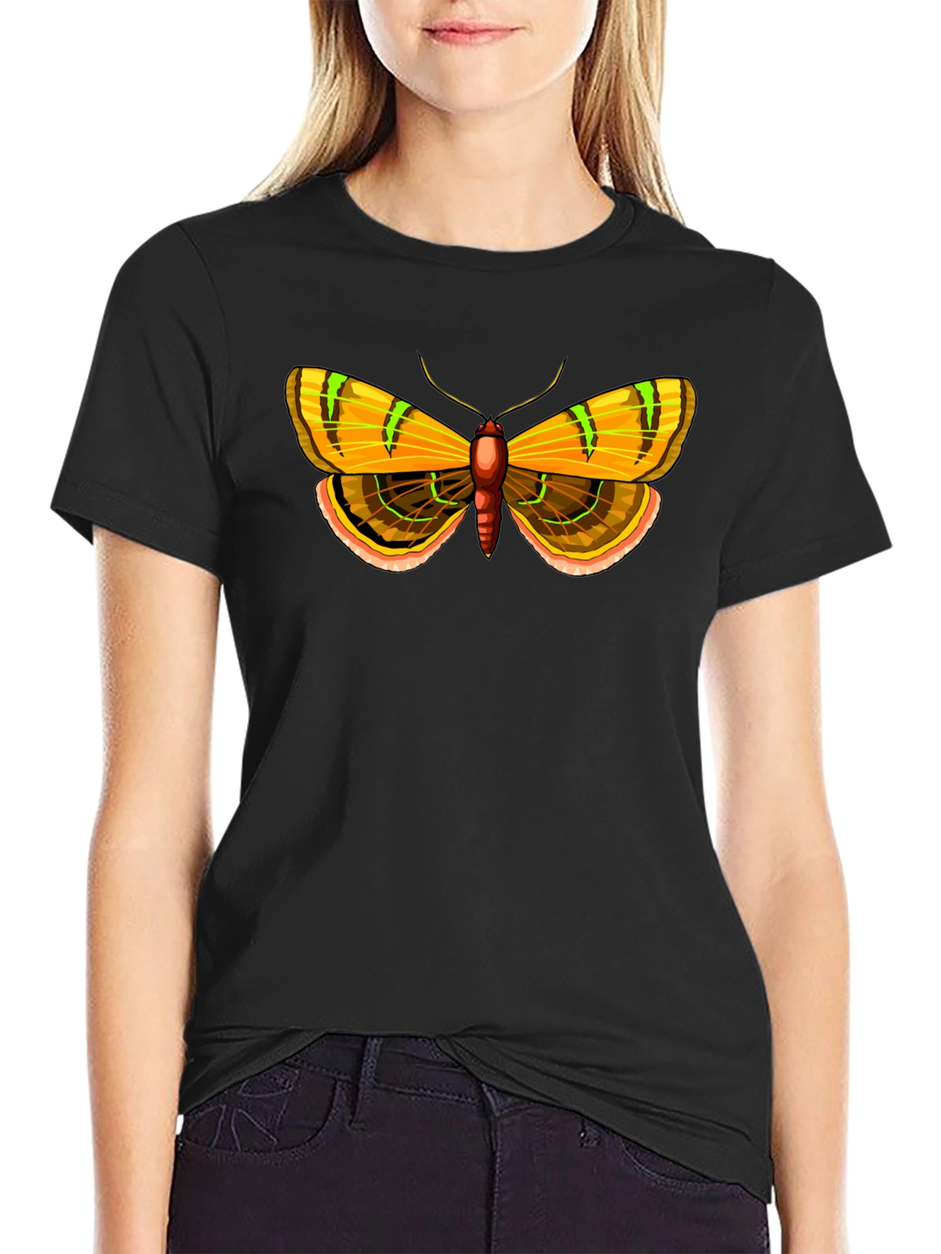 Moth Graphic Print Black T-Shirt