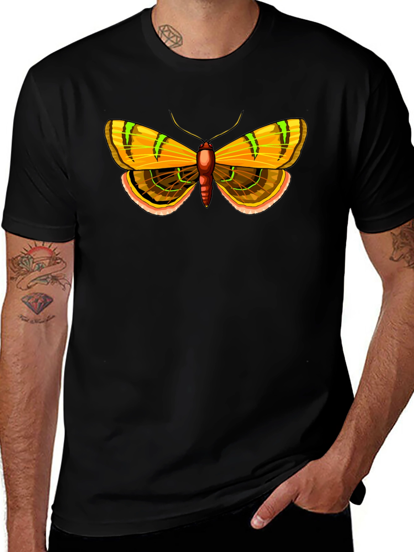 Moth Graphic Print Black T-Shirt