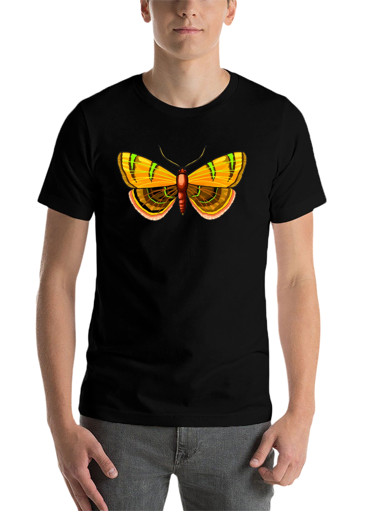 Moth Graphic Print Black T-Shirt