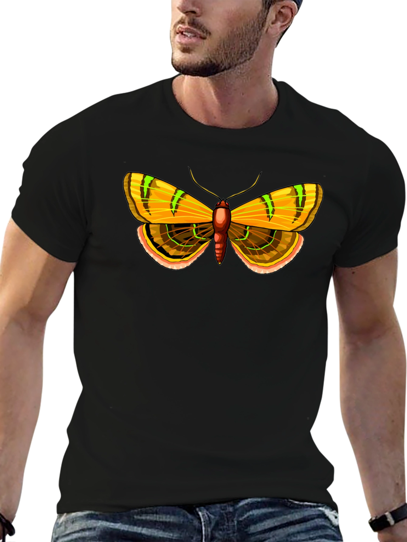 Moth Graphic Print Black T-Shirt