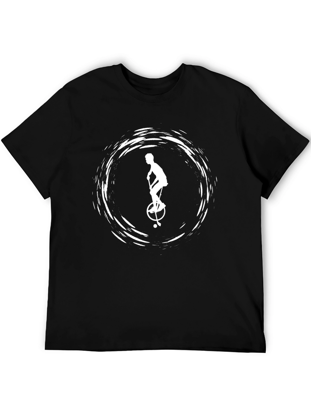 Black Graphic Tee: Unicycle Silhouette Design