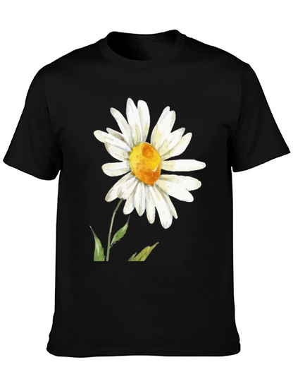 Daisy Flower Graphic Tee - Black Casual Comfort