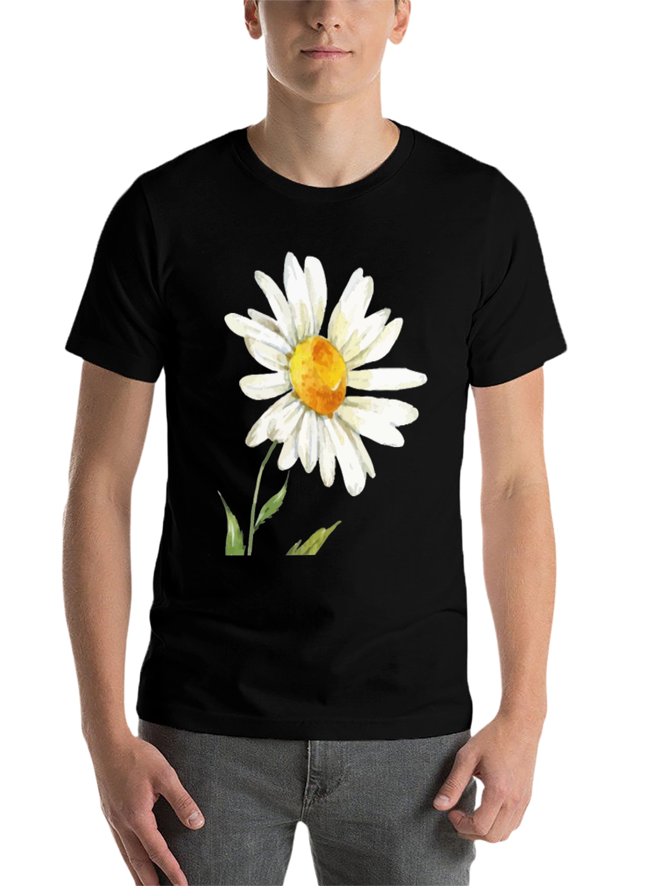 Daisy Flower Graphic Tee - Black Casual Comfort