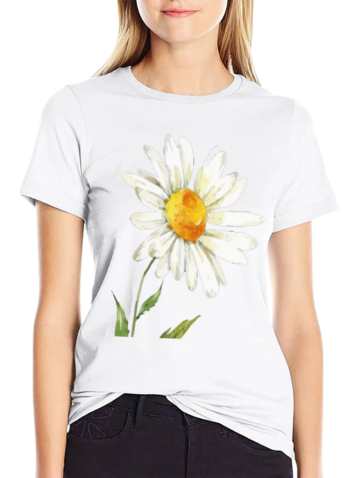 Daisy Flower Graphic Tee - Black Casual Comfort