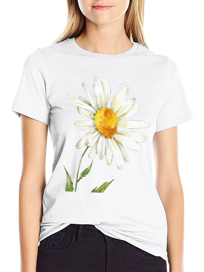 Daisy Flower Graphic Tee - Black Casual Comfort