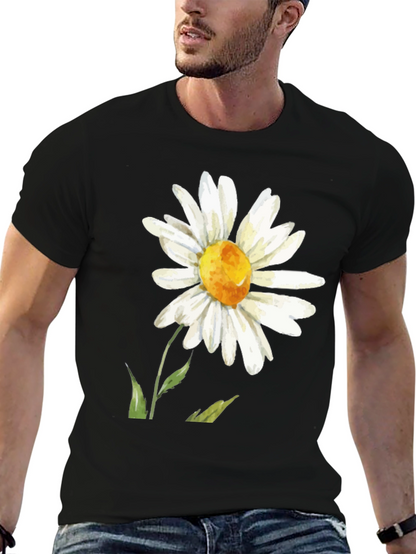 Daisy Flower Graphic Tee - Black Casual Comfort