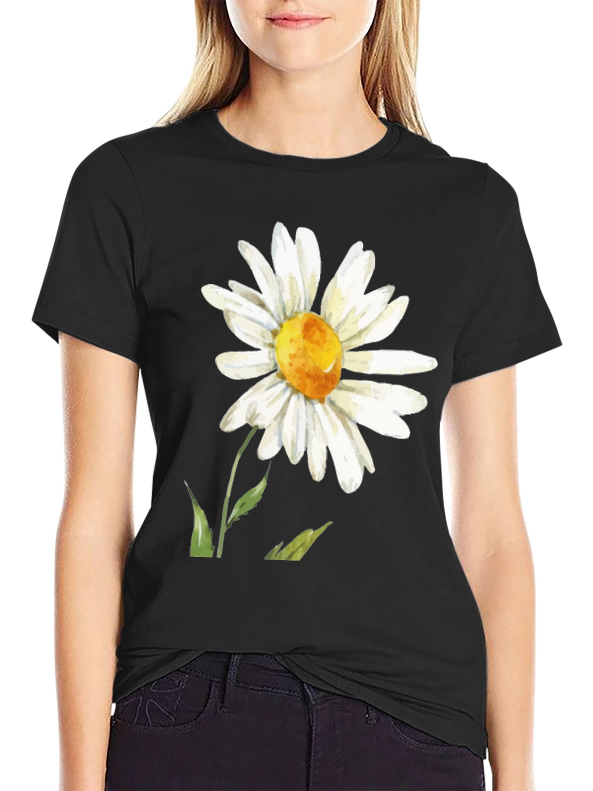 Daisy Flower Graphic Tee - Black Casual Comfort