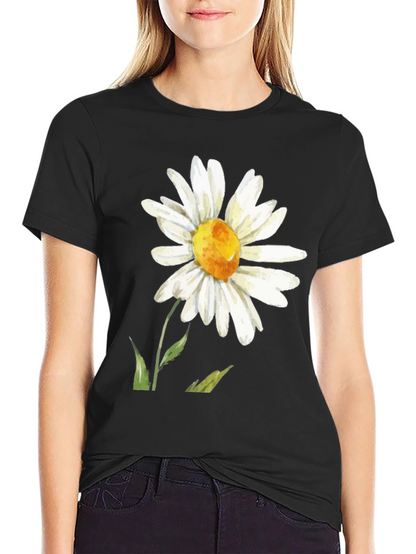 Daisy Flower Graphic Tee - Black Casual Comfort