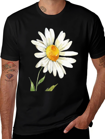 Daisy Flower Graphic Tee - Black Casual Comfort