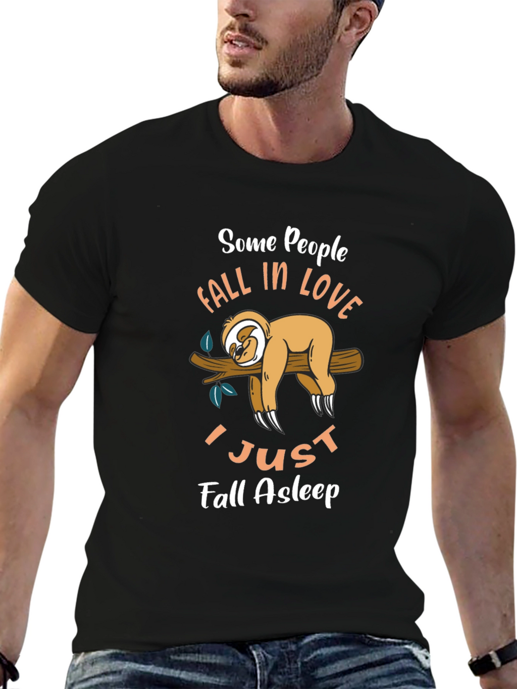 Funny Sloth Graphic T-Shirt - Fall Asleep Tee