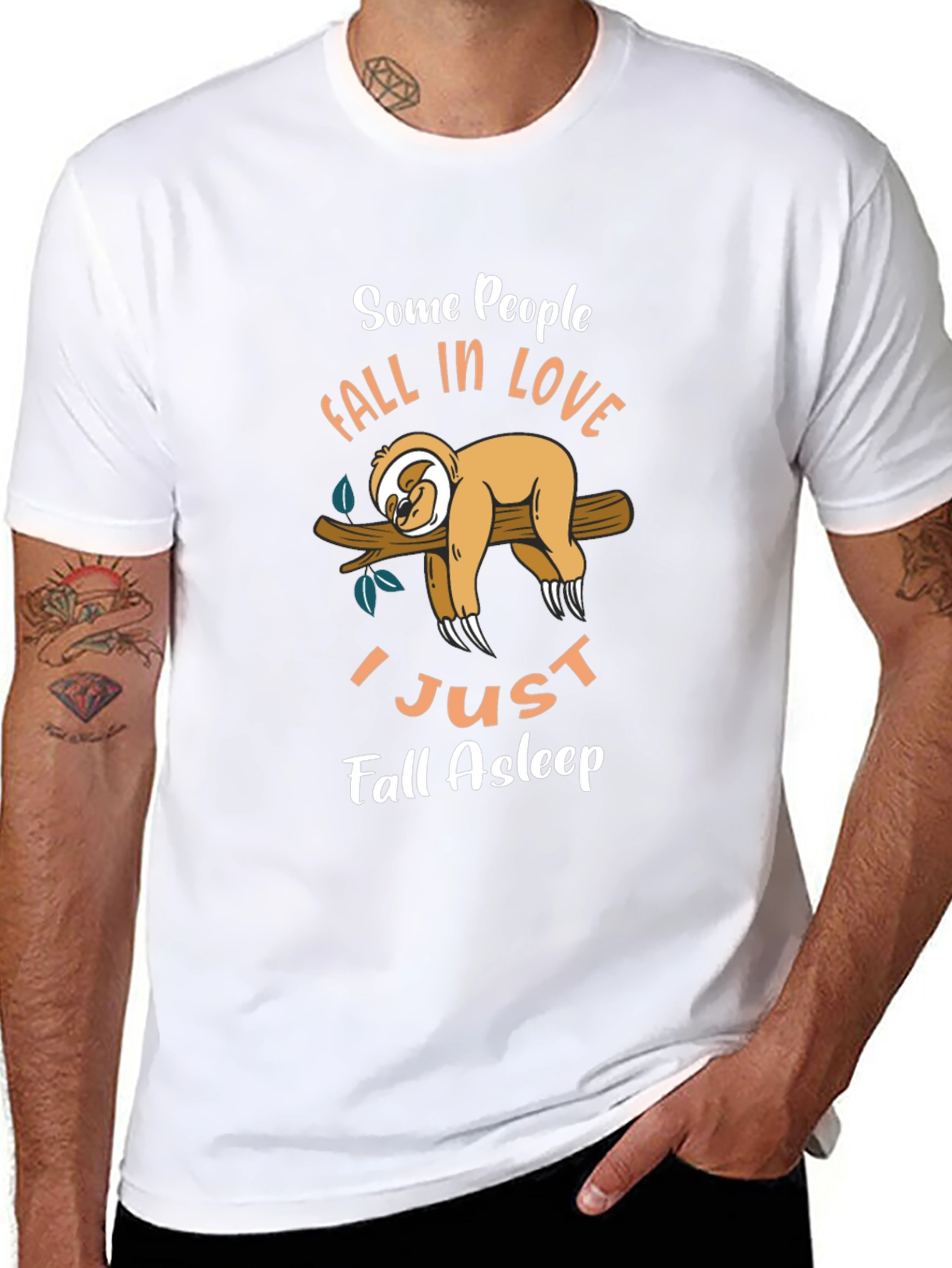 Funny Sloth Graphic T-Shirt - Fall Asleep Tee