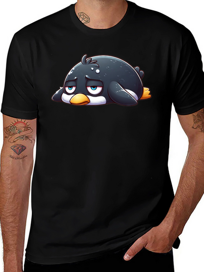 Sad Penguin Graphic Tee - Black Cotton Blend
