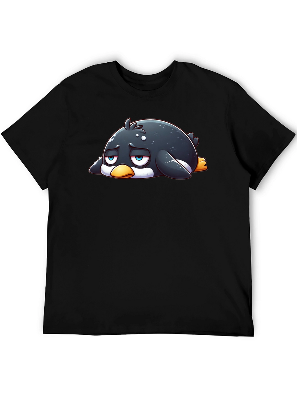 Sad Penguin Graphic Tee - Black Cotton Blend