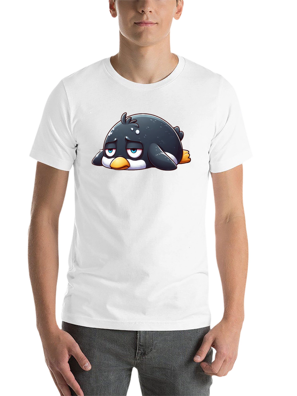 Sad Penguin Graphic Tee - Black Cotton Blend