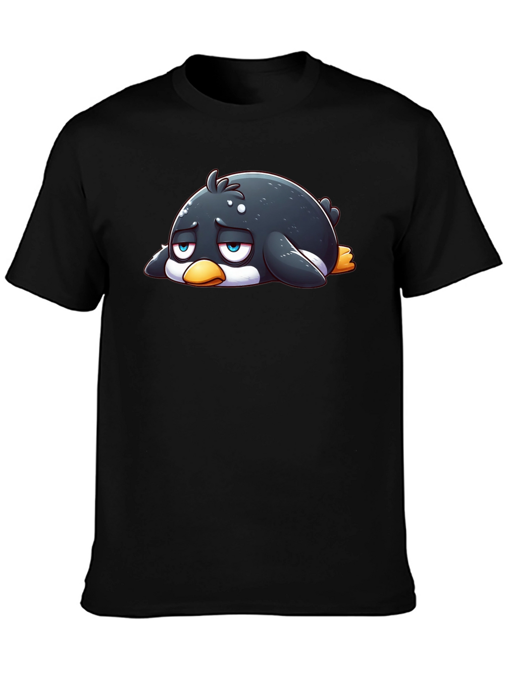 Sad Penguin Graphic Tee - Black Cotton Blend