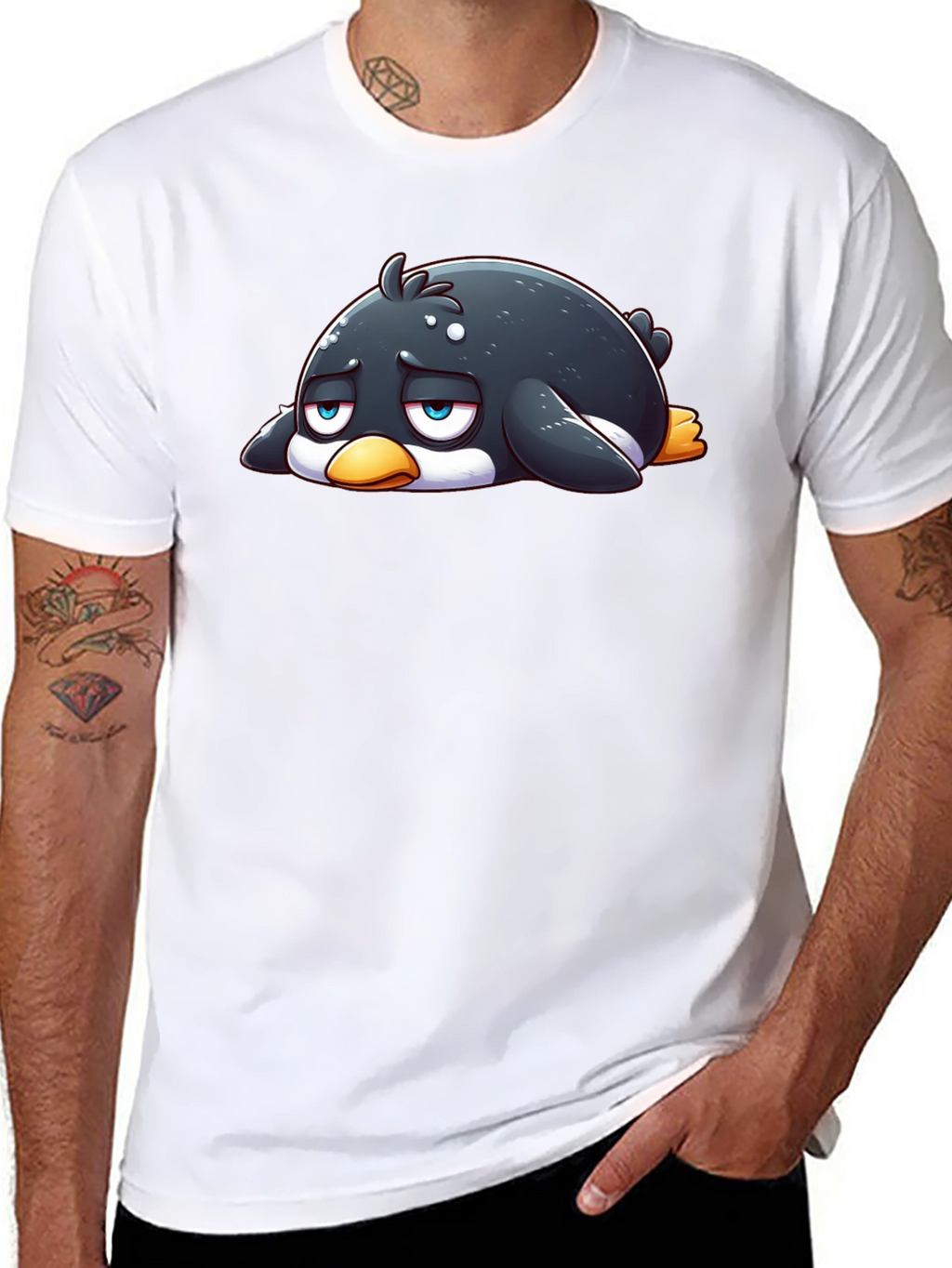 Sad Penguin Graphic Tee - Black Cotton Blend