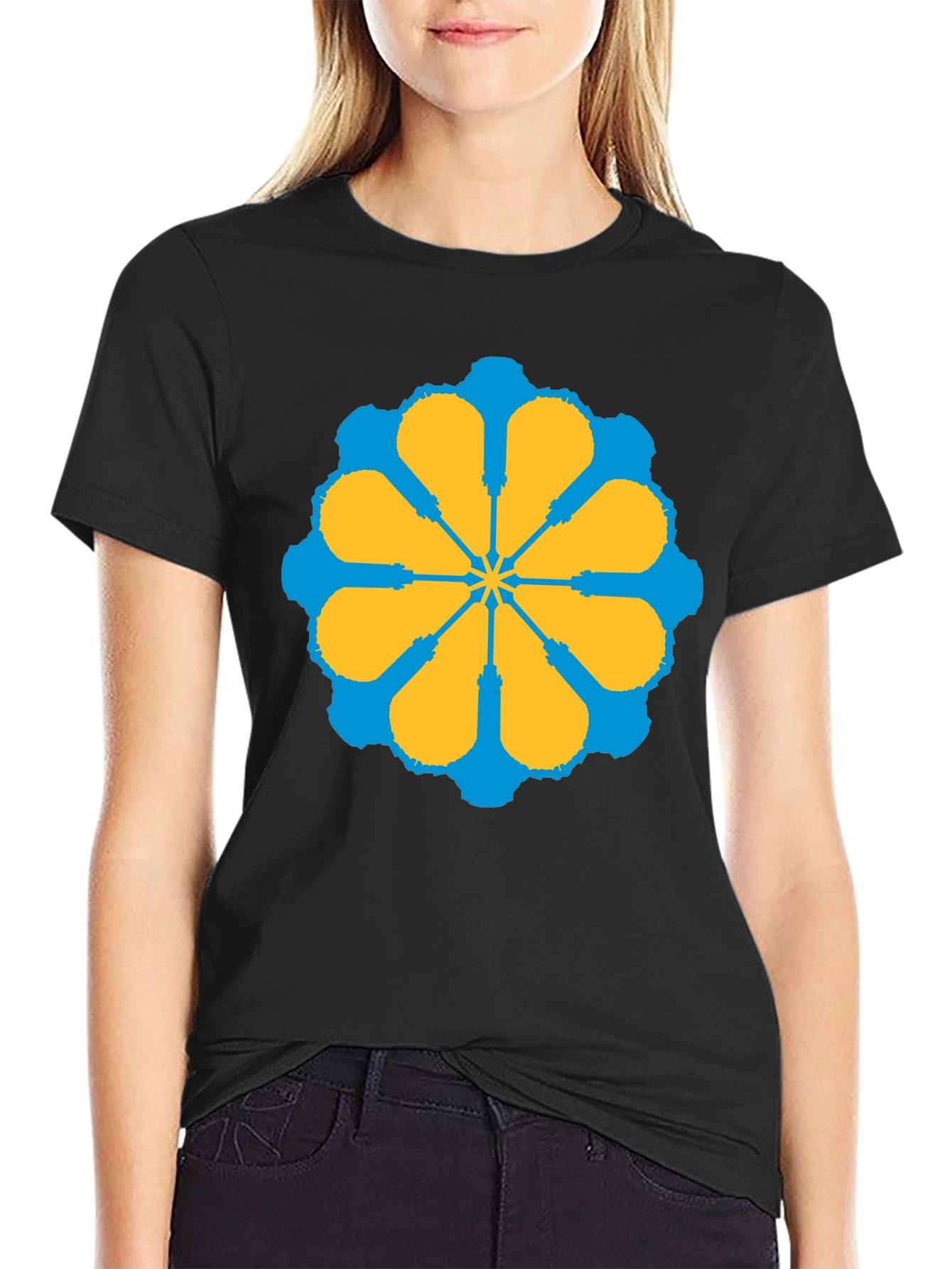Geometric Flower Graphic Tee - Stylish Black T-Shirt
