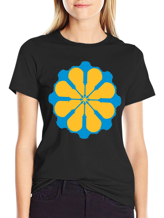 Geometric Flower Graphic Tee - Stylish Black T-Shirt