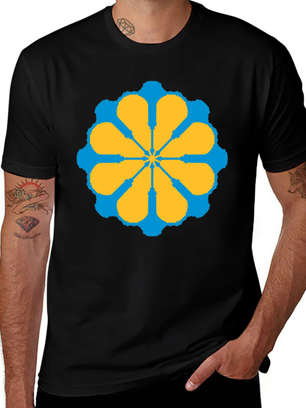 Geometric Flower Graphic Tee - Stylish Black T-Shirt