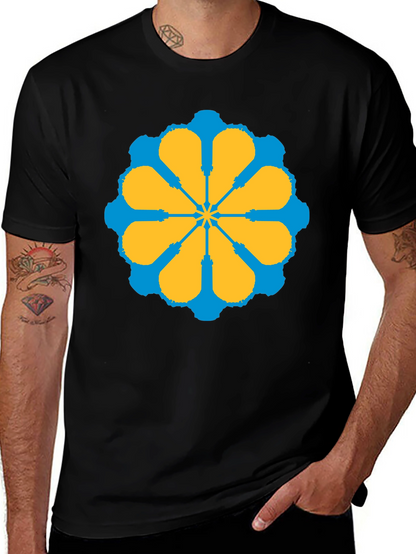 Geometric Flower Graphic Tee - Stylish Black T-Shirt