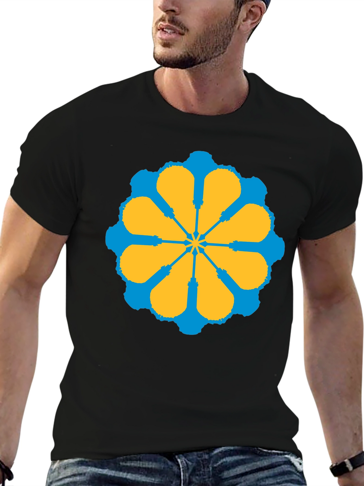 Geometric Flower Graphic Tee - Stylish Black T-Shirt
