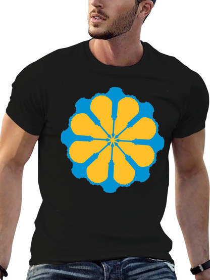 Geometric Flower Graphic Tee - Stylish Black T-Shirt