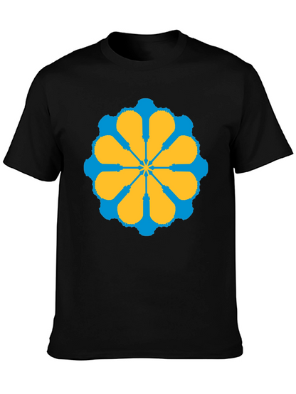 Geometric Flower Graphic Tee - Stylish Black T-Shirt