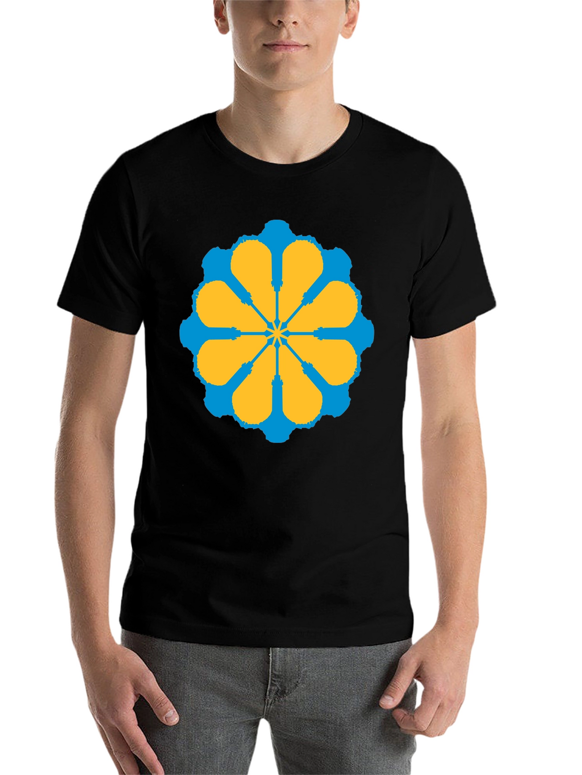 Geometric Flower Graphic Tee - Stylish Black T-Shirt
