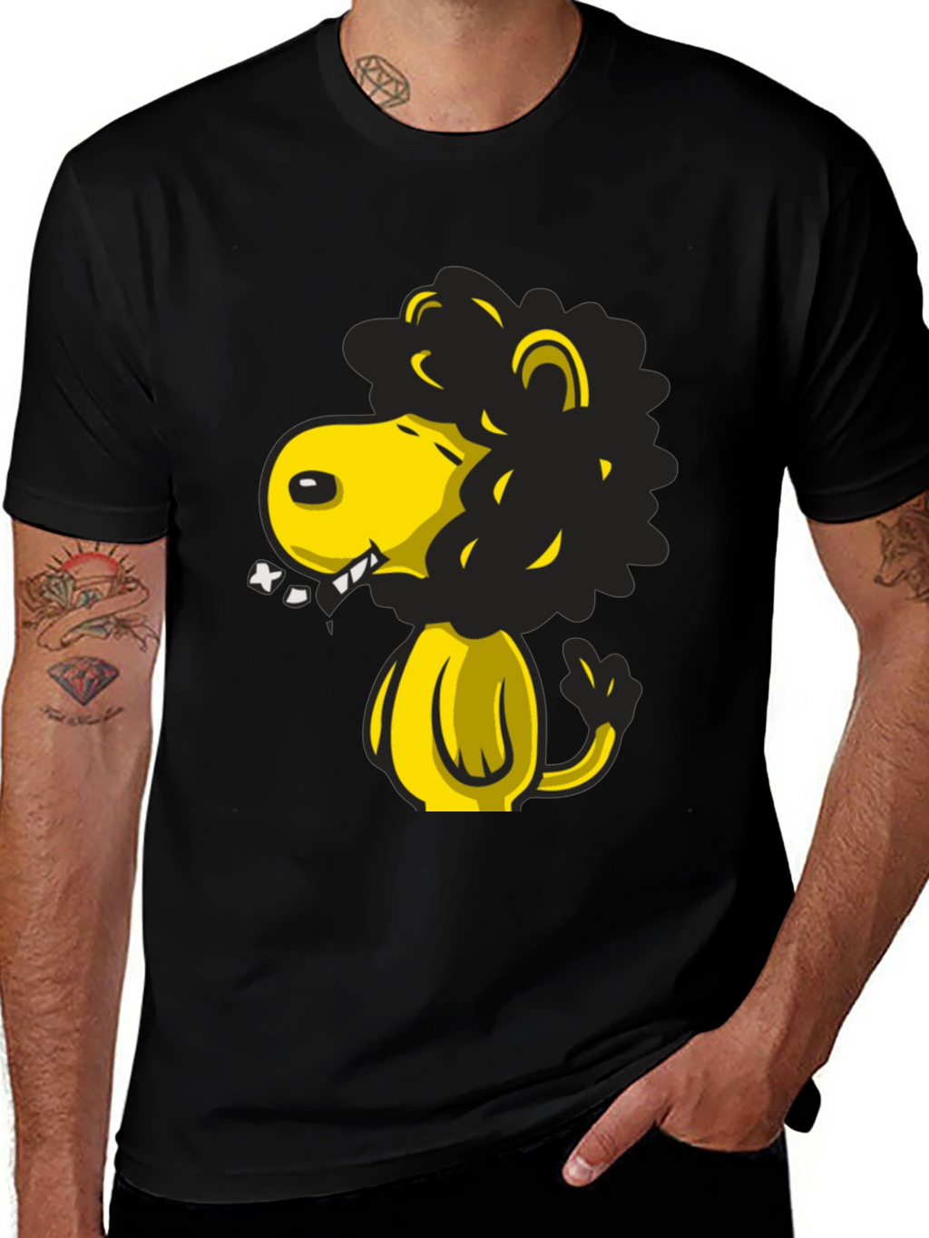 Cartoon Lion Graphic T-Shirt - Black