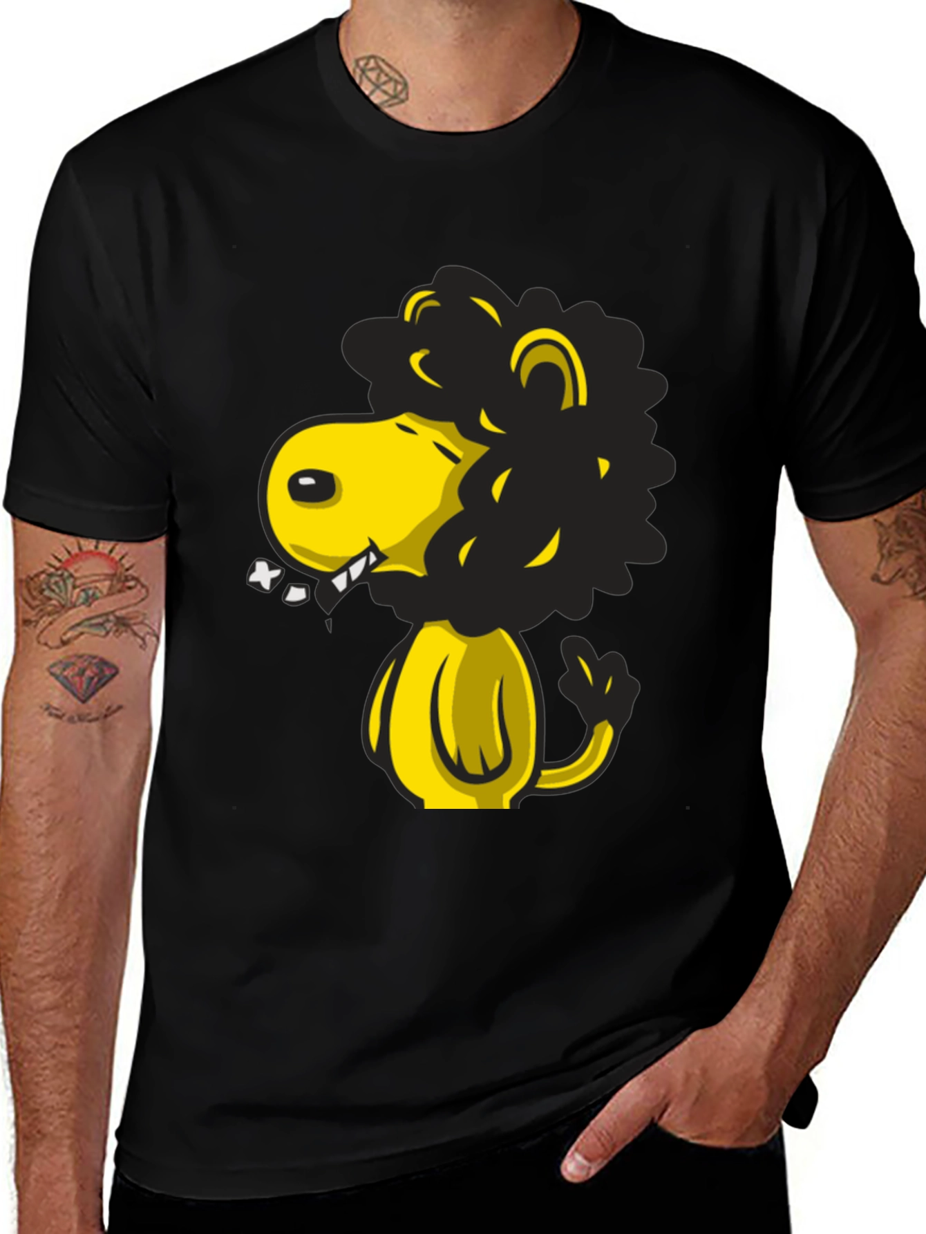 Cartoon Lion Graphic T-Shirt - Black
