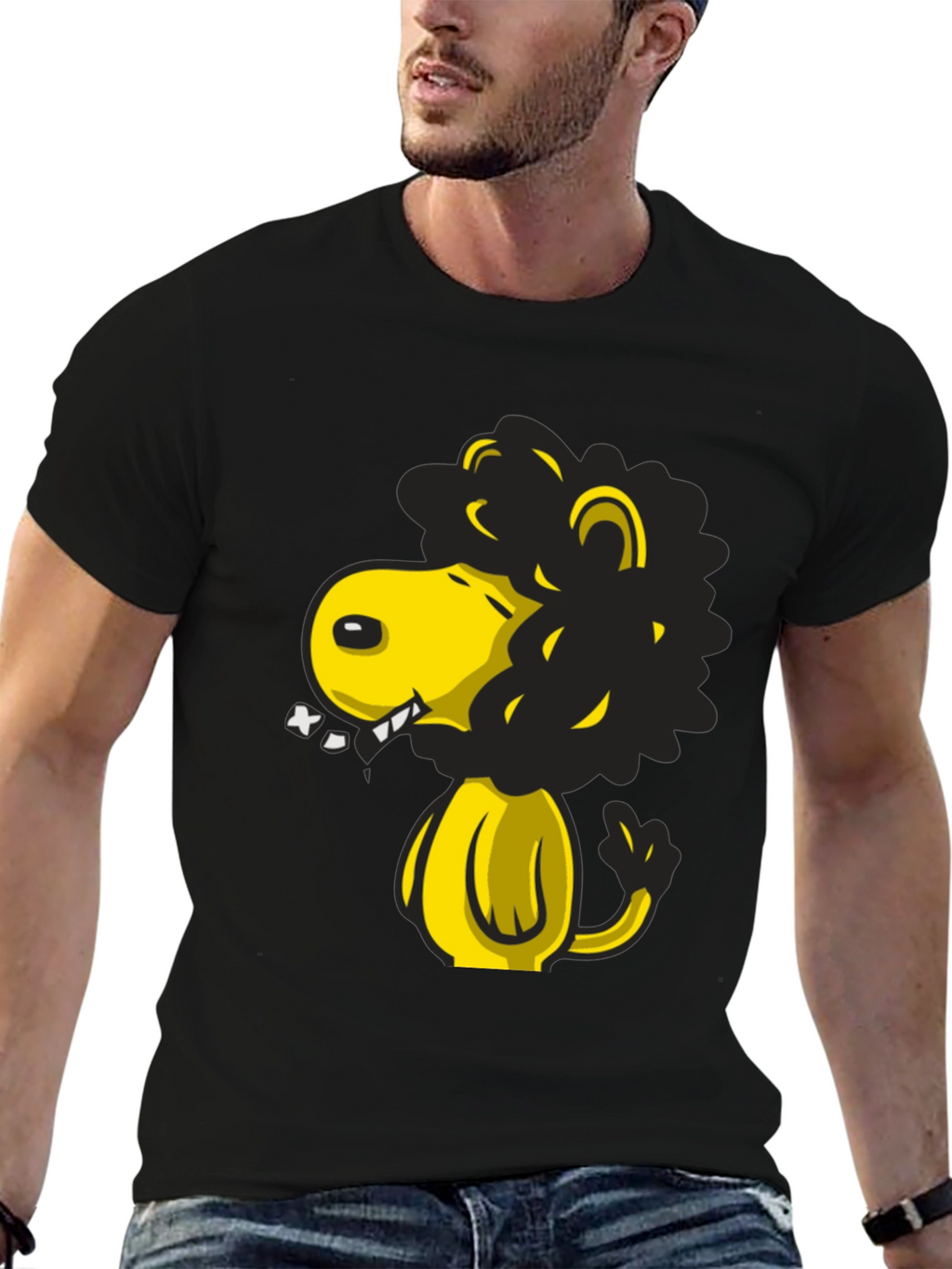 Cartoon Lion Graphic T-Shirt - Black