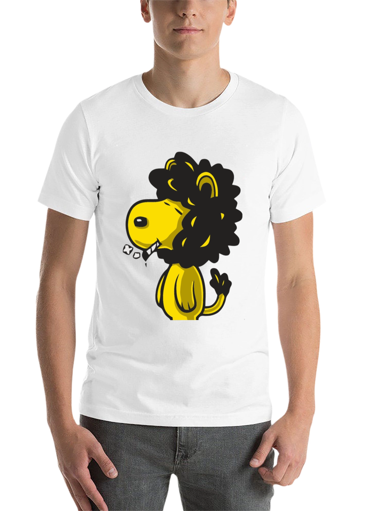 Cartoon Lion Graphic T-Shirt - Black