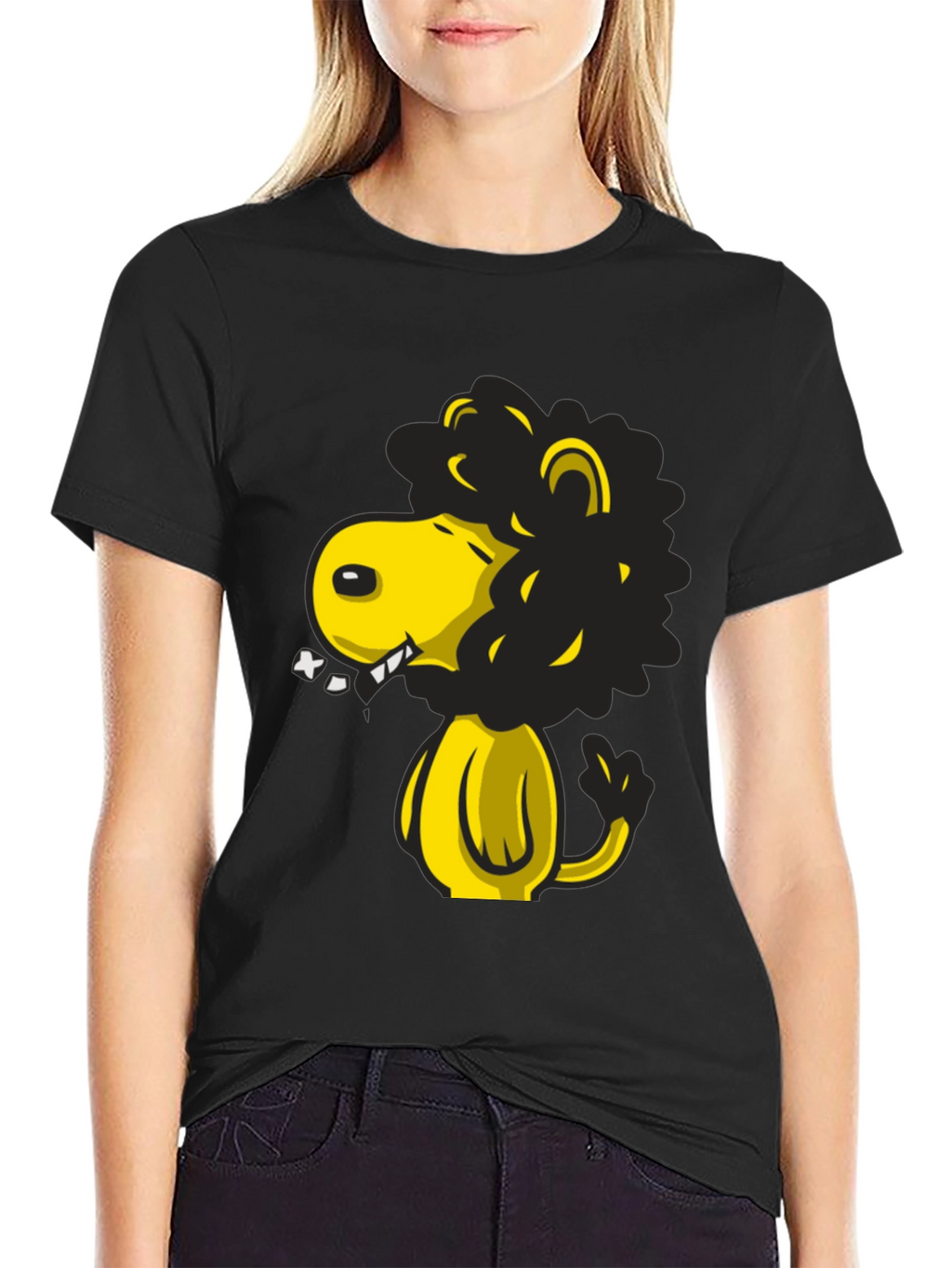 Cartoon Lion Graphic T-Shirt - Black