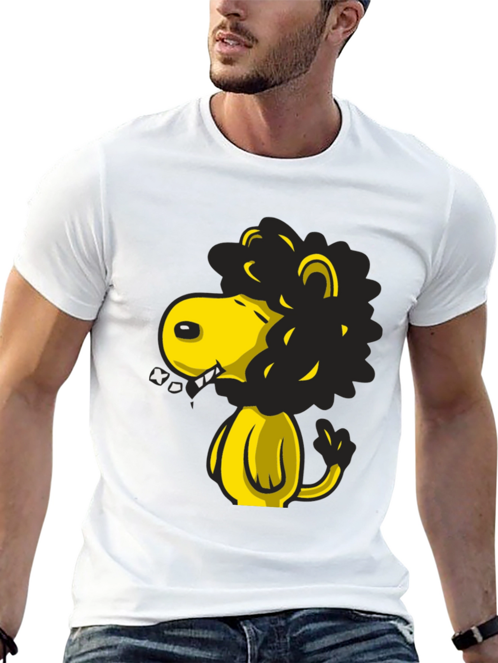 Cartoon Lion Graphic T-Shirt - Black
