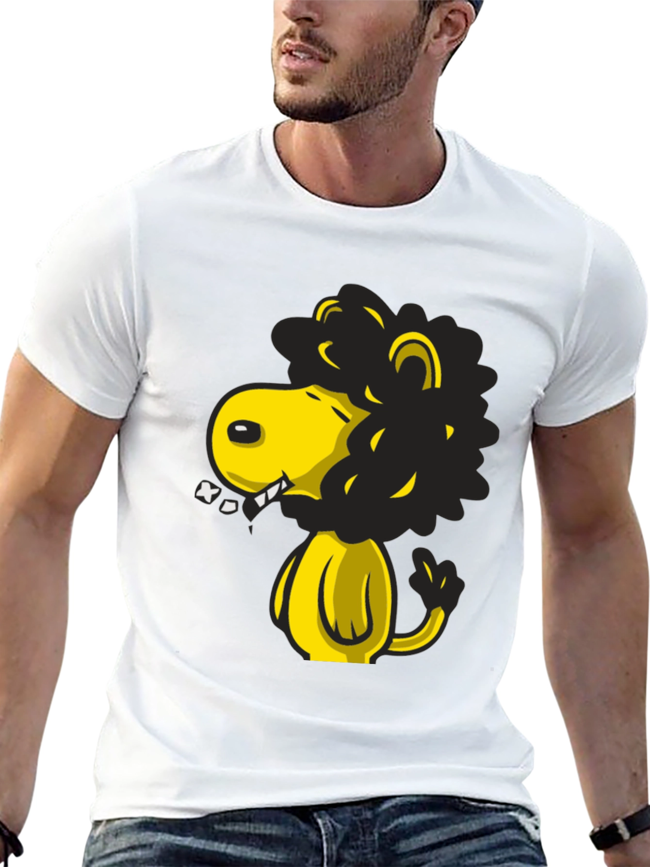Cartoon Lion Graphic T-Shirt - Black