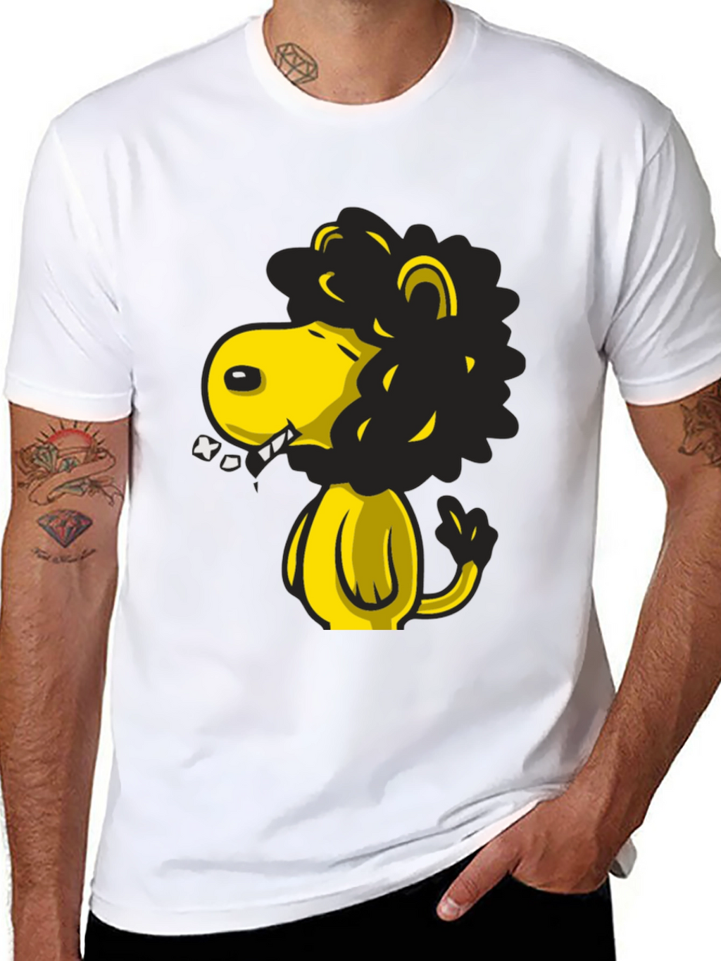 Cartoon Lion Graphic T-Shirt - Black