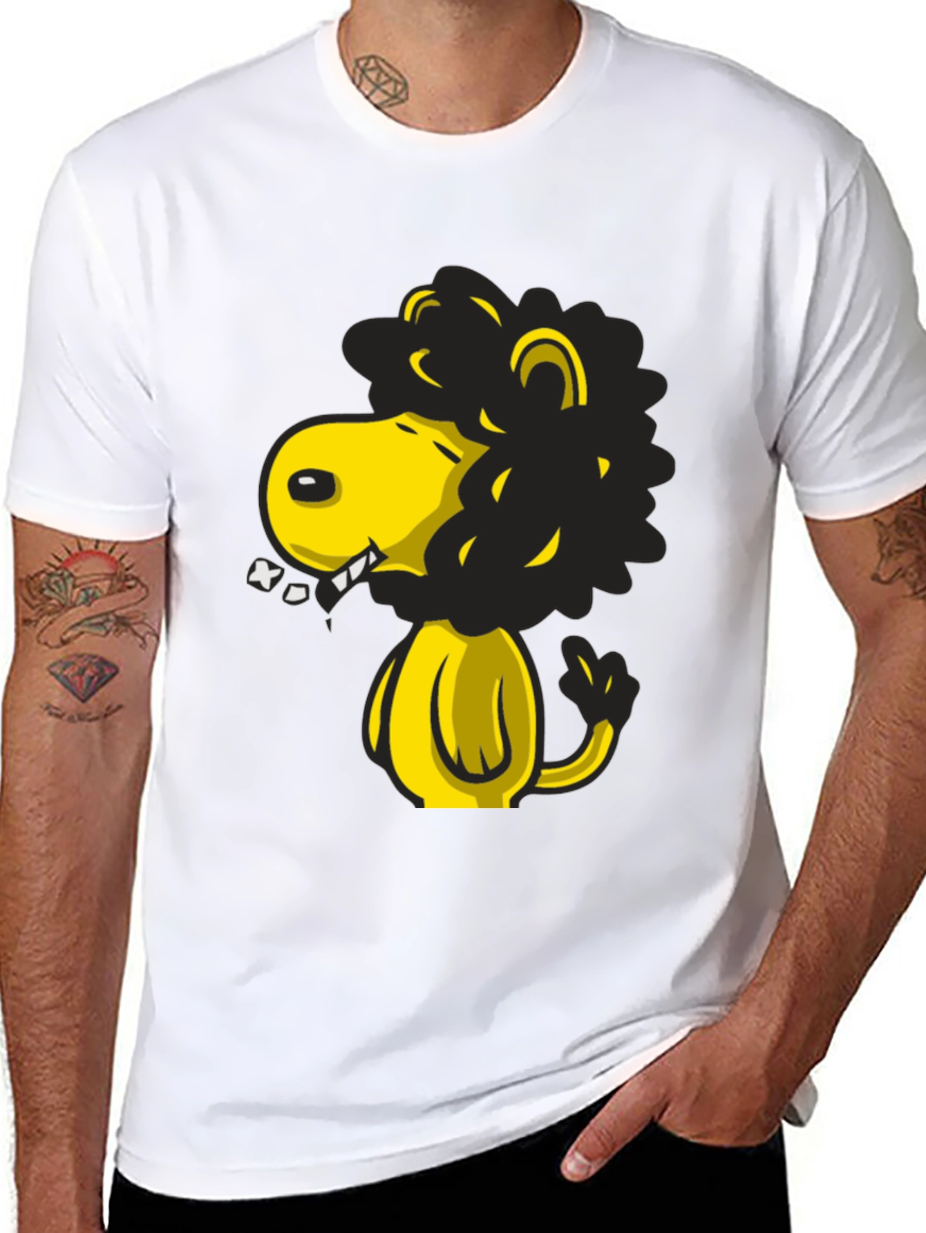 Cartoon Lion Graphic T-Shirt - Black