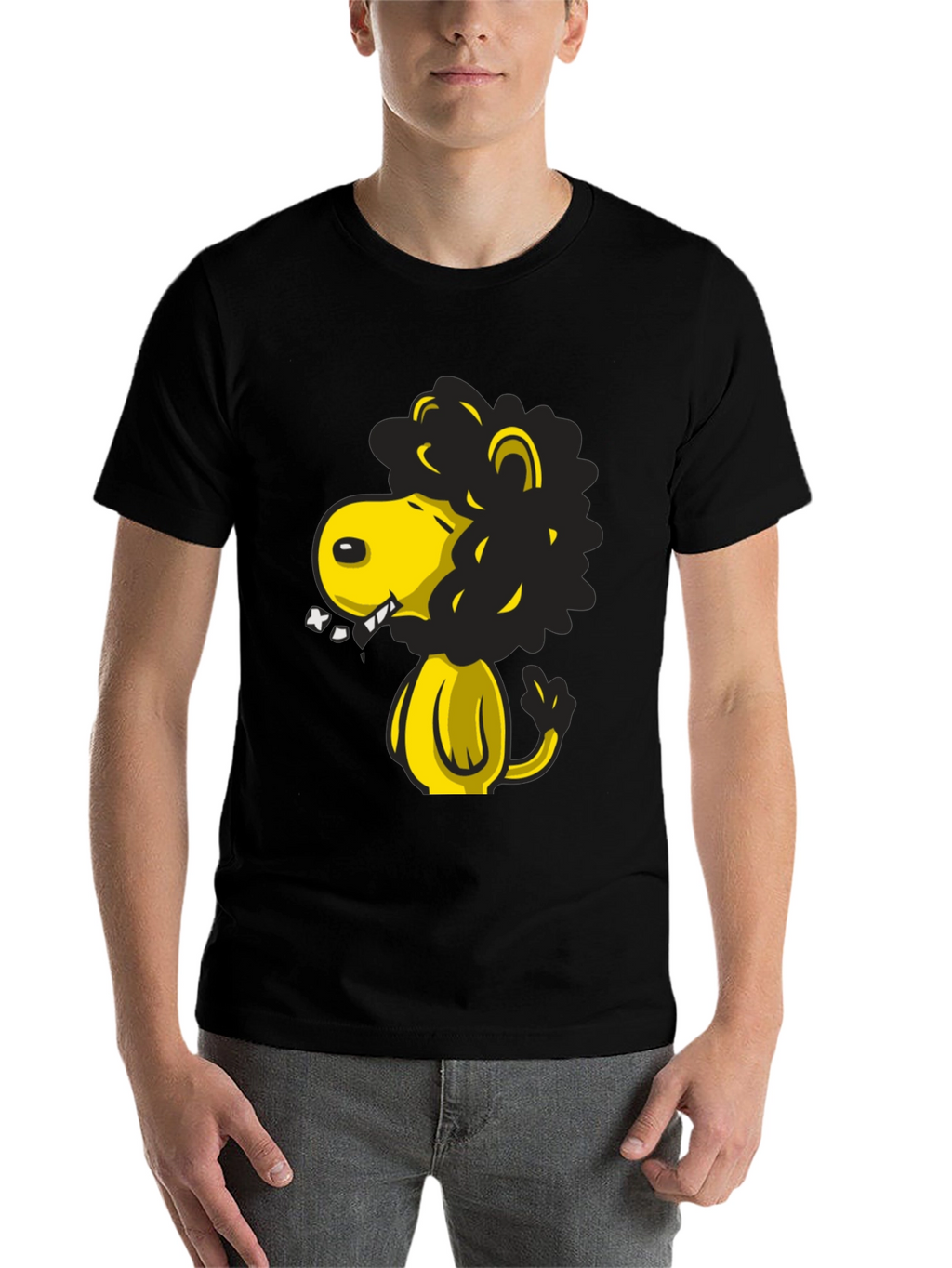 Cartoon Lion Graphic T-Shirt - Black
